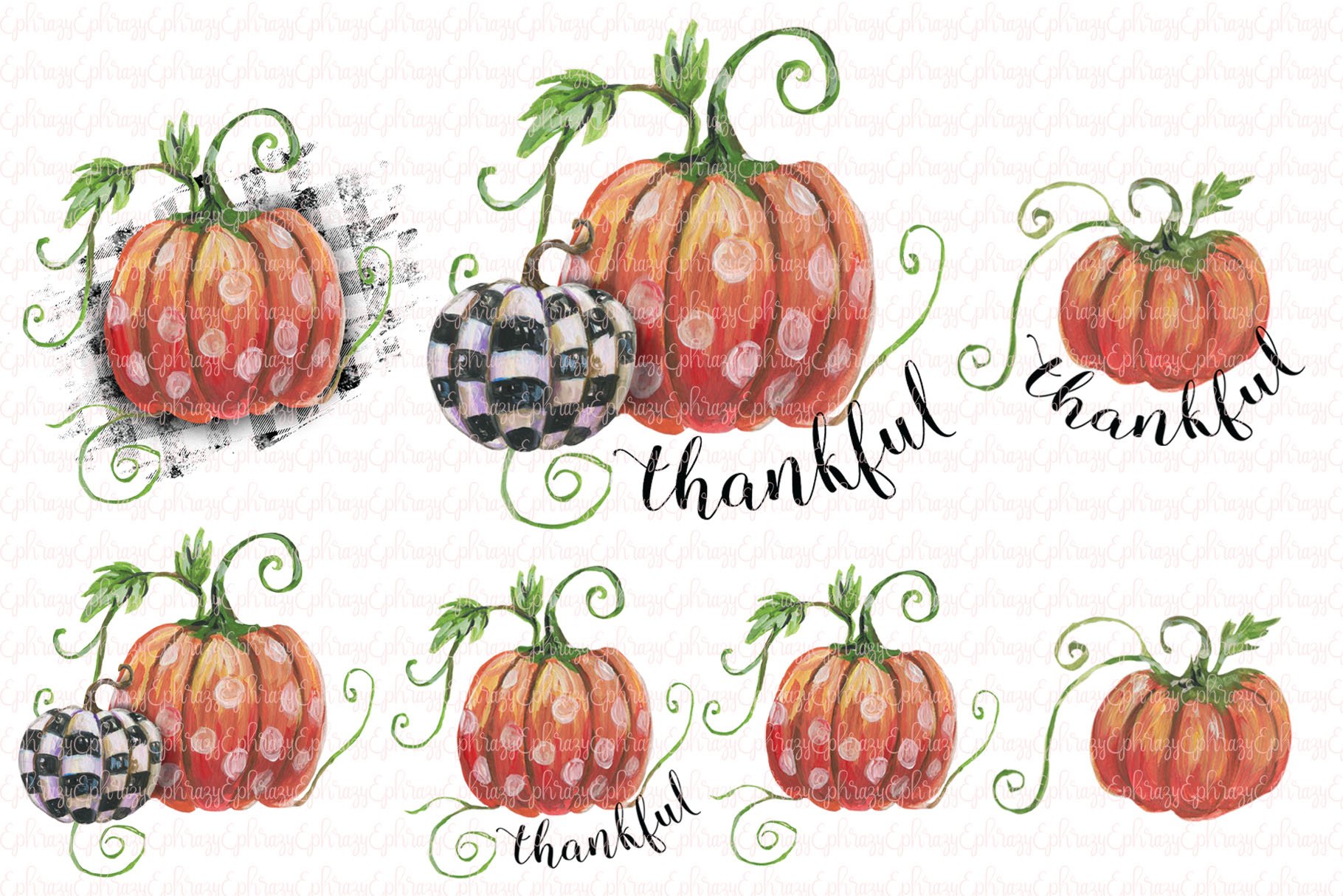 Magic pumpkins collection for a warm autumn illustration.