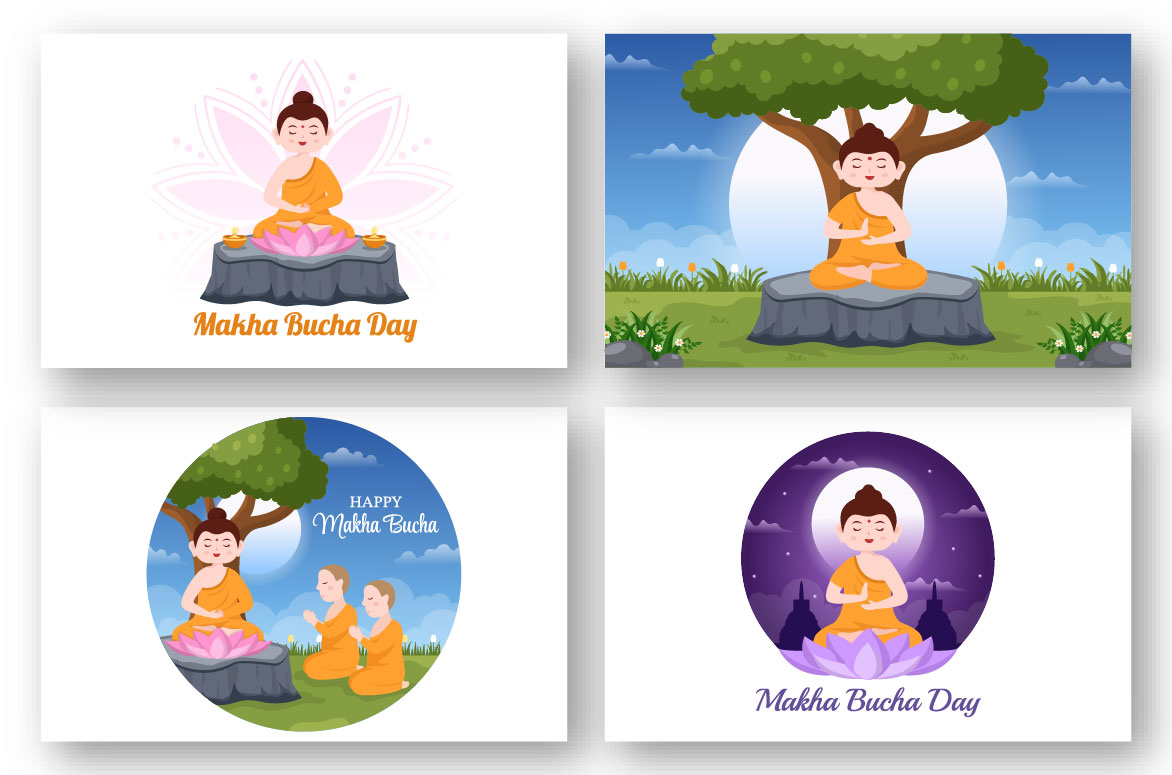 Happy Makha Bucha Day Illustration Preview image.
