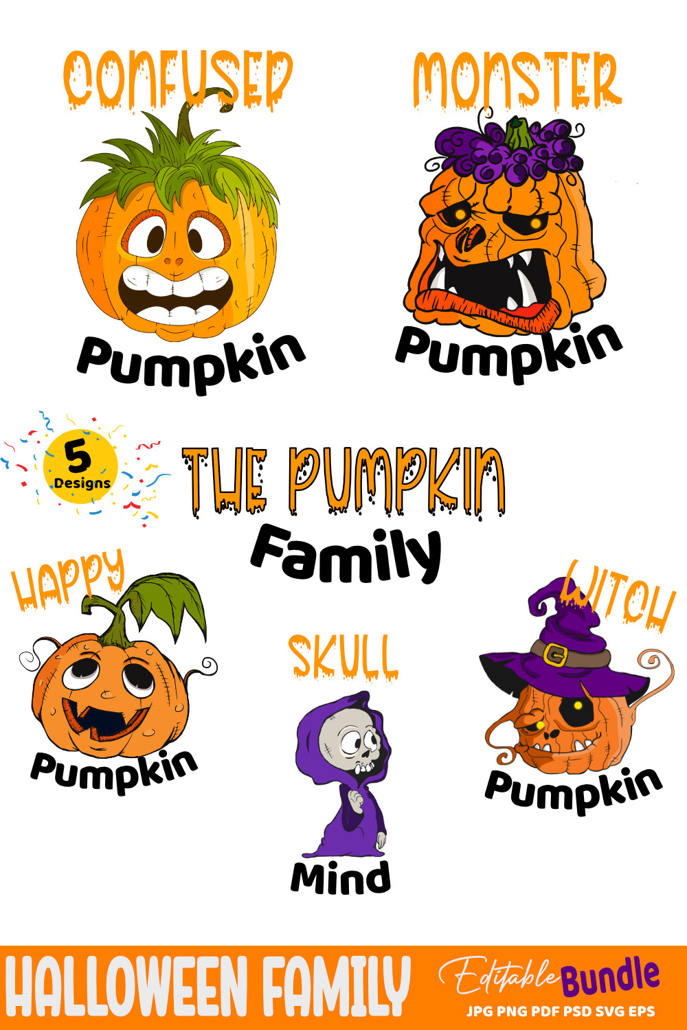 Halloween Pumpkin Bundle - 5 Designs pinterest image.
