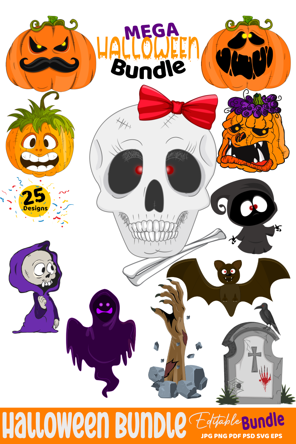 Mega Halloween Bundle - 25 Editable Designs pinterest image.