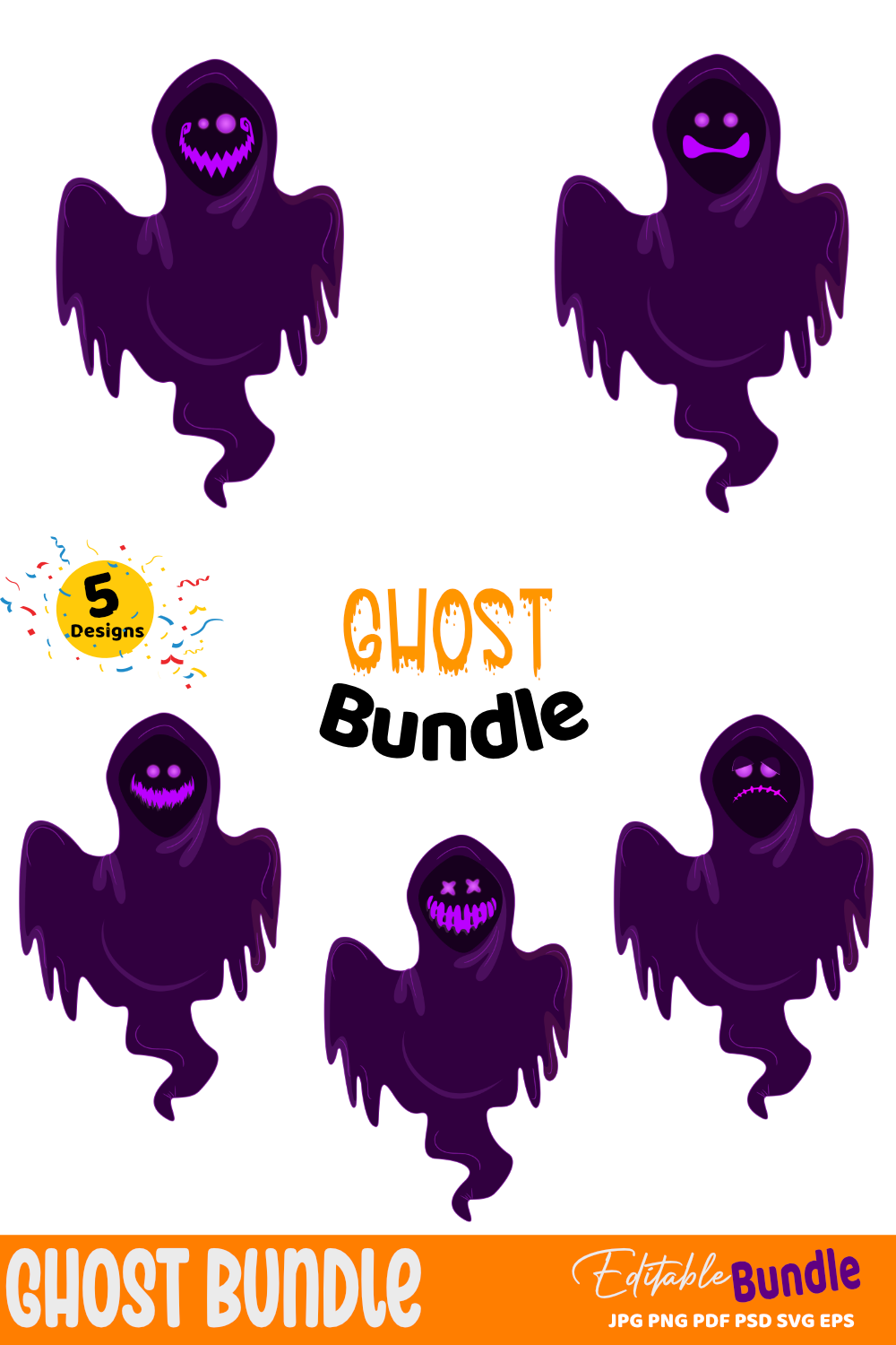 Ghost Bundle - Editable 5 Designs pinterest image.