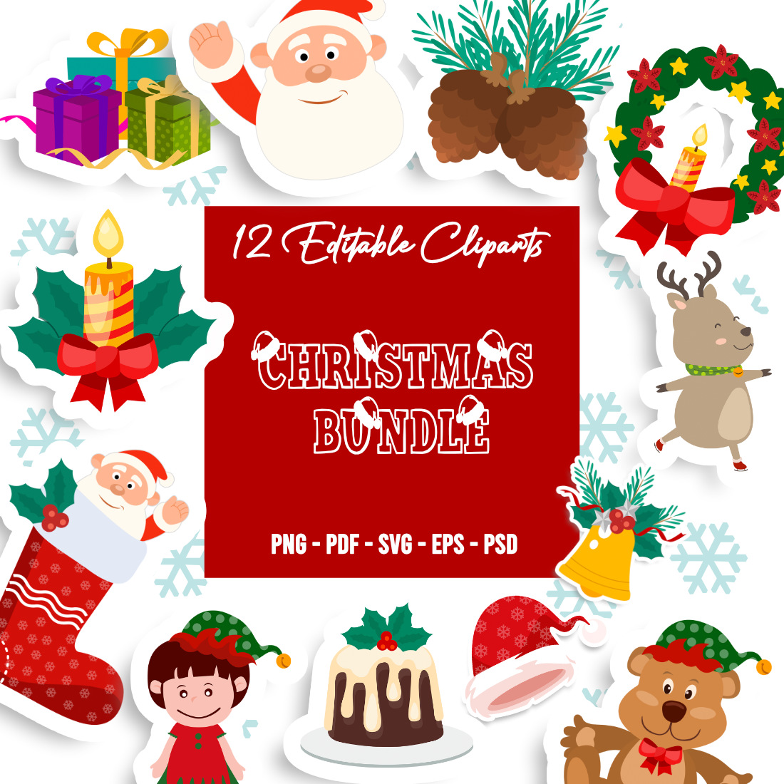 Christmas Bundle – 12 Editable Cliparts preview image.