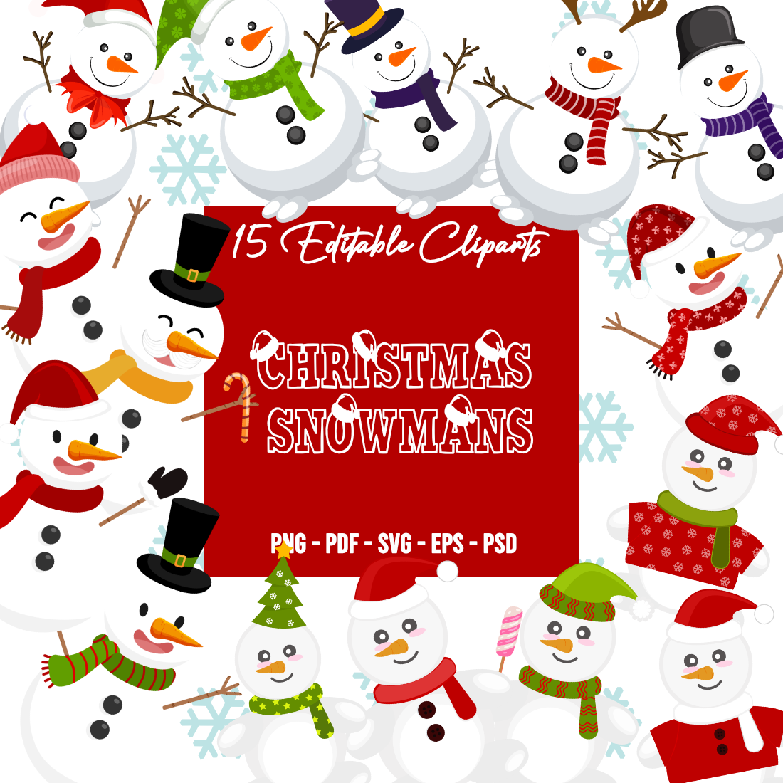 15 Christmas Snowman Cliparts preview image.
