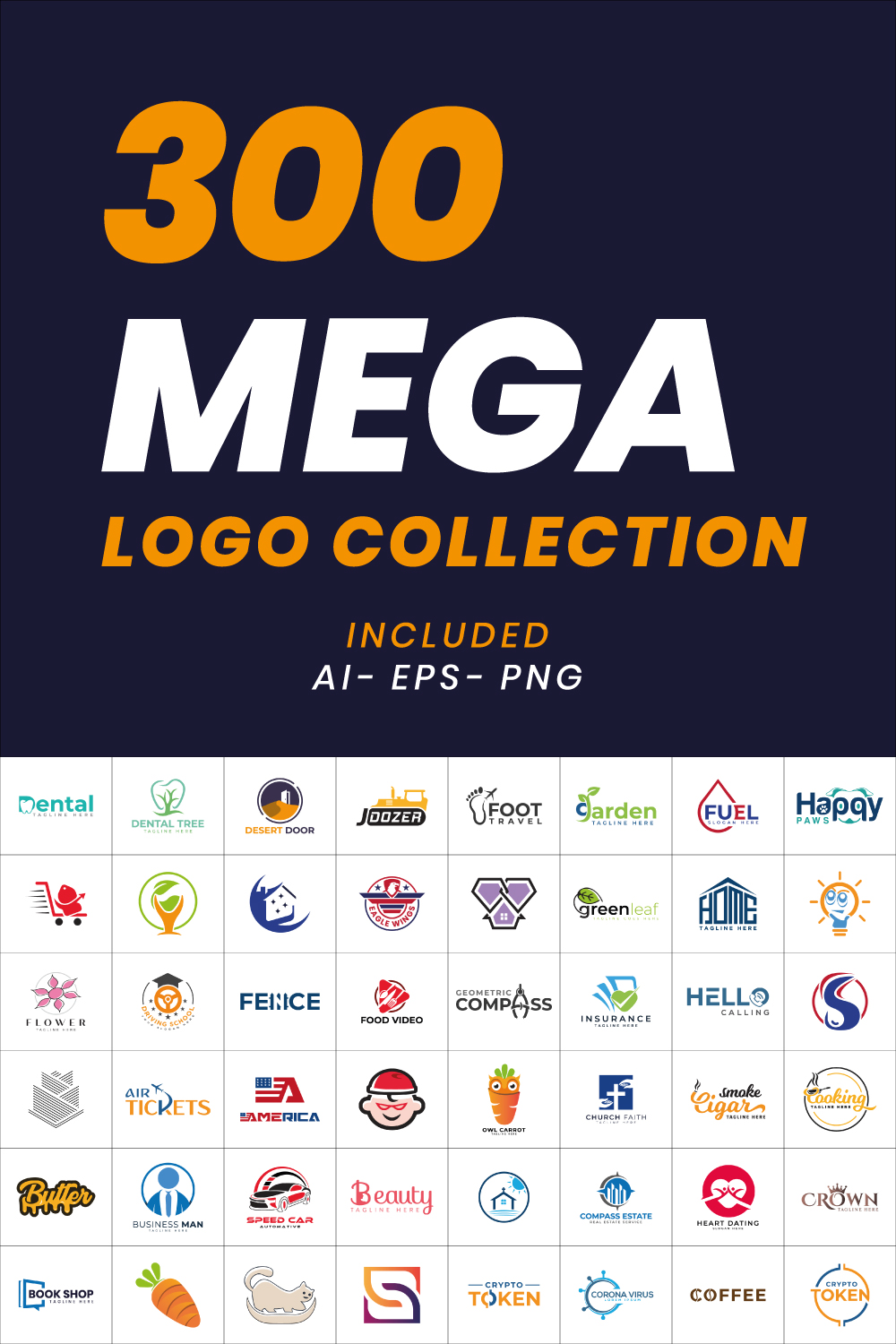 300 Modern and Minimal Logo Massive Bundle Pinterest collage image.