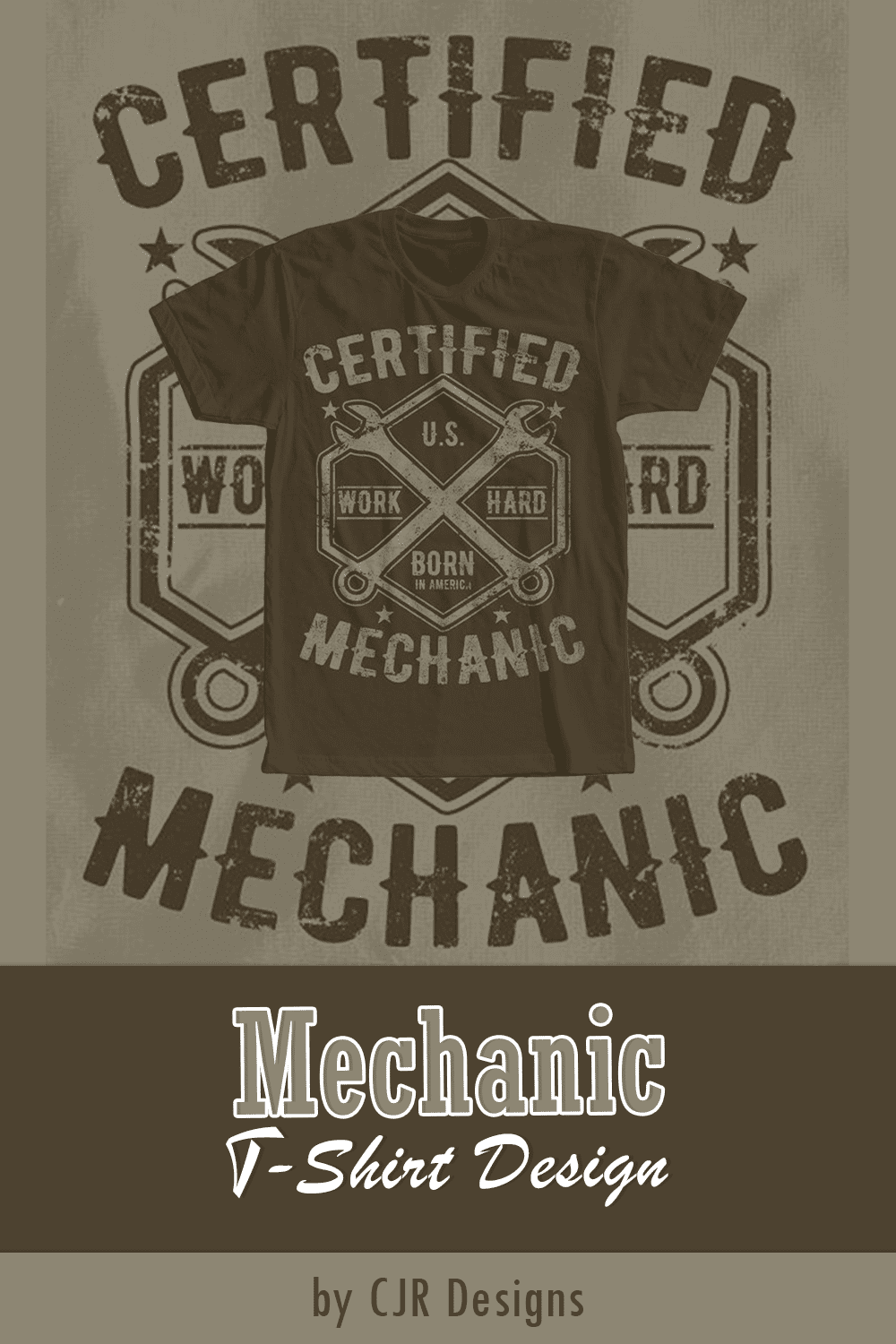 Dark green T-shirt with lovely wrench print.