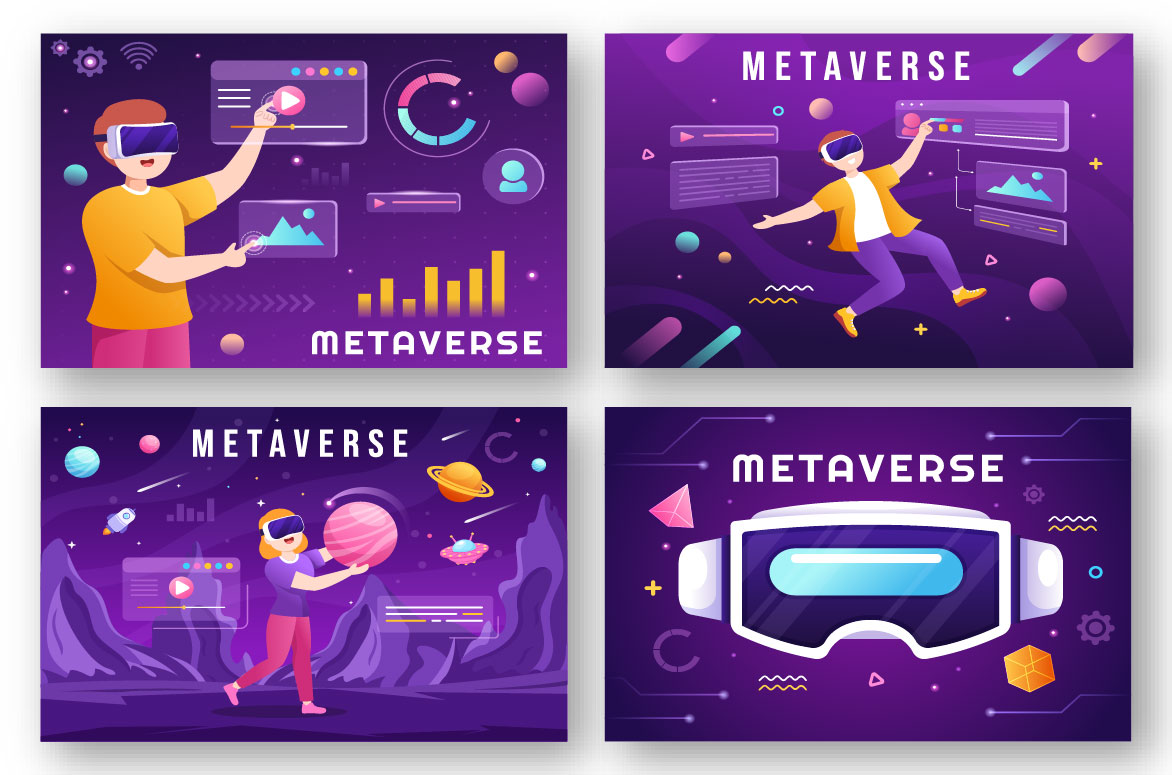 13 Metaverse Digital Virtual Reality Illustration collection.