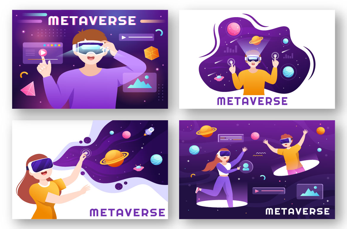 13 Metaverse Digital Virtual Reality Illustration pack.