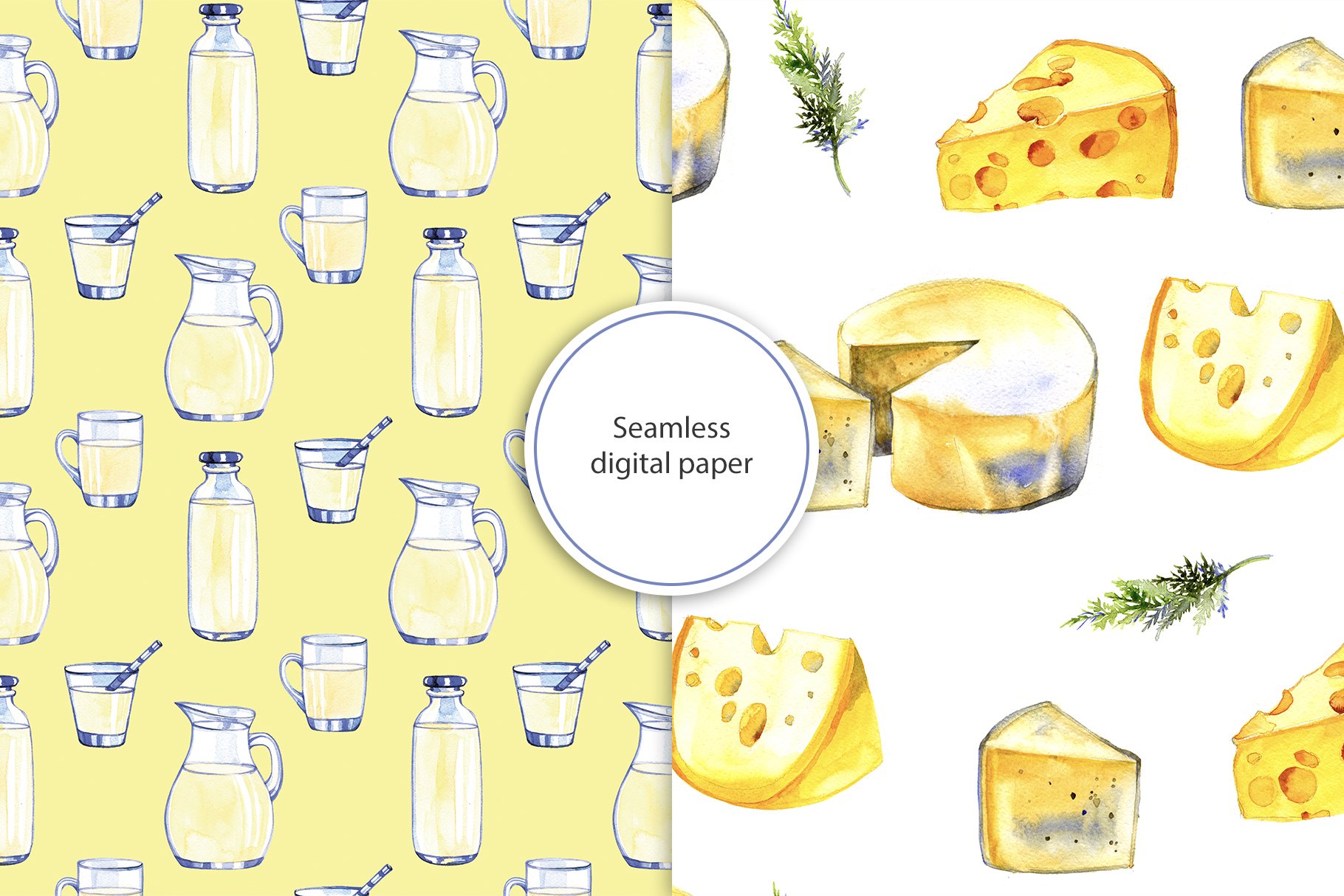 Lovely seamless pattern of milk and hard cheese.