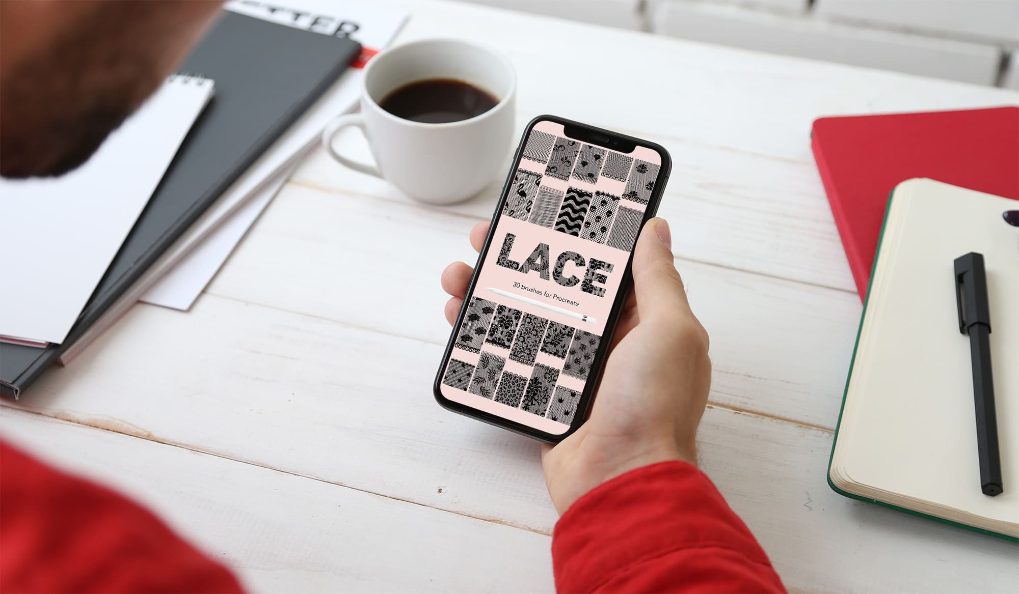 Lace Pattern Procreate Brushes on the IPhone Mockup.