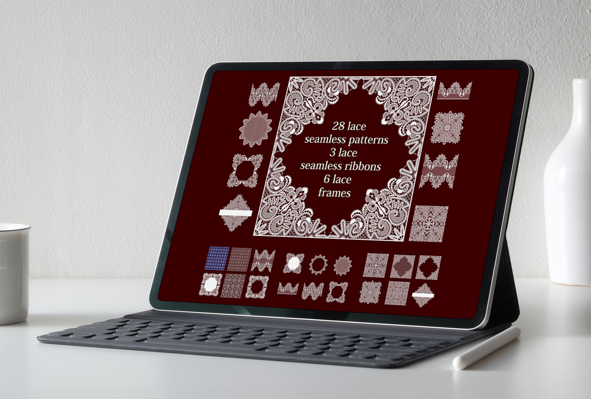 Lace Patterns Collection on the IPad Mockup.