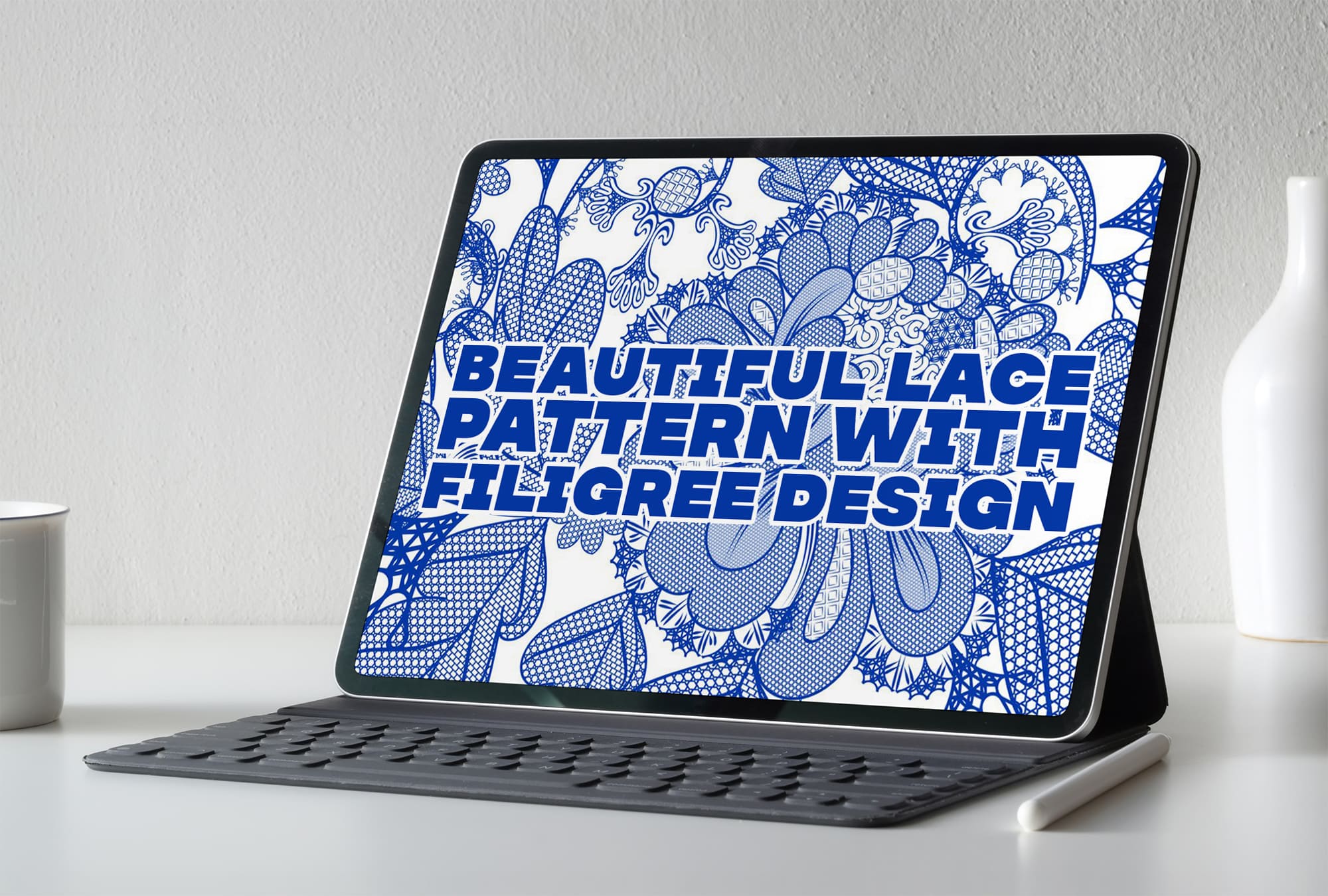 Beautiful Lace Pattern With Filigree Design on the IPad Mockup.