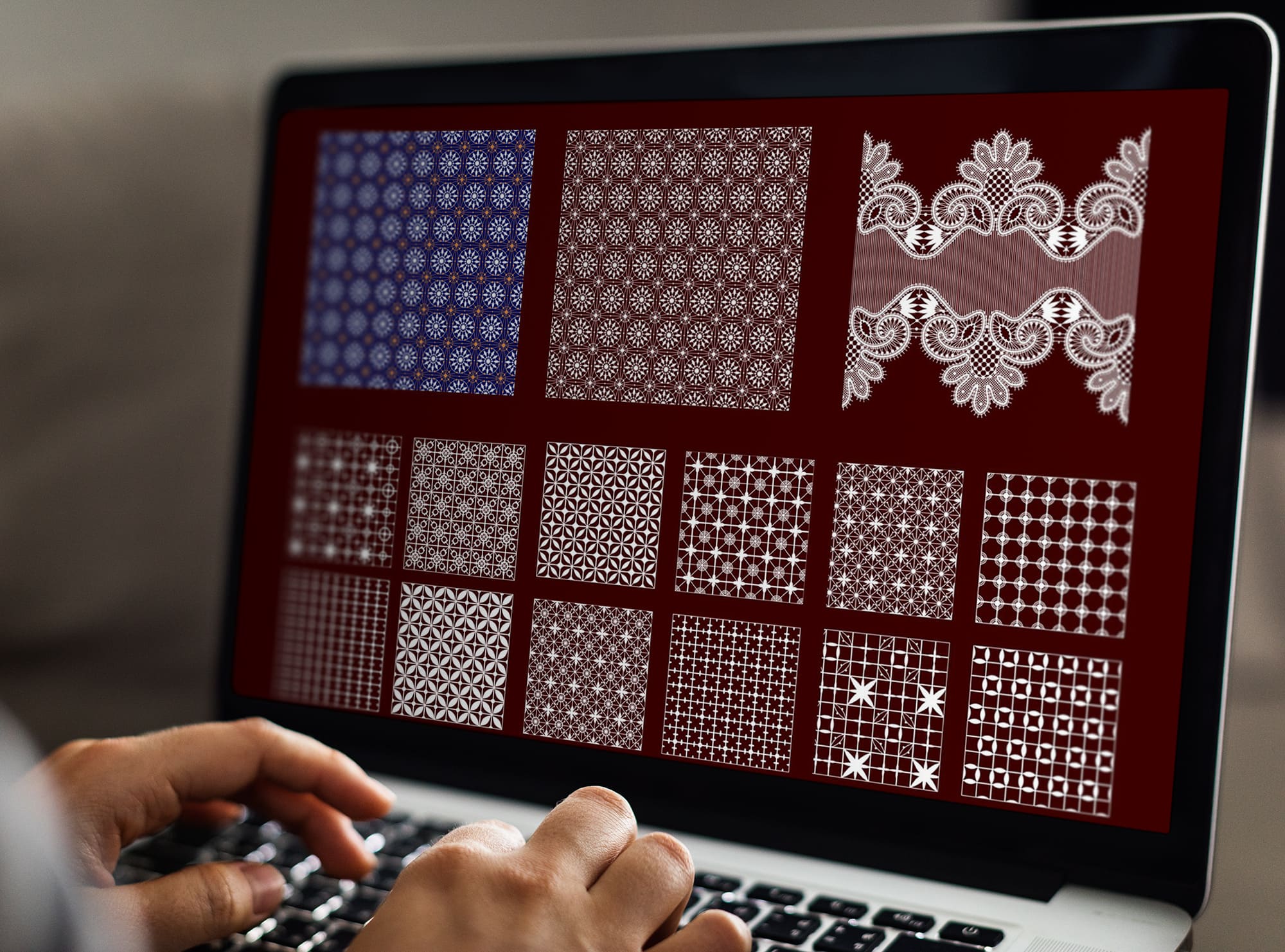 Lace Patterns Collection on the MacBook Mockup.