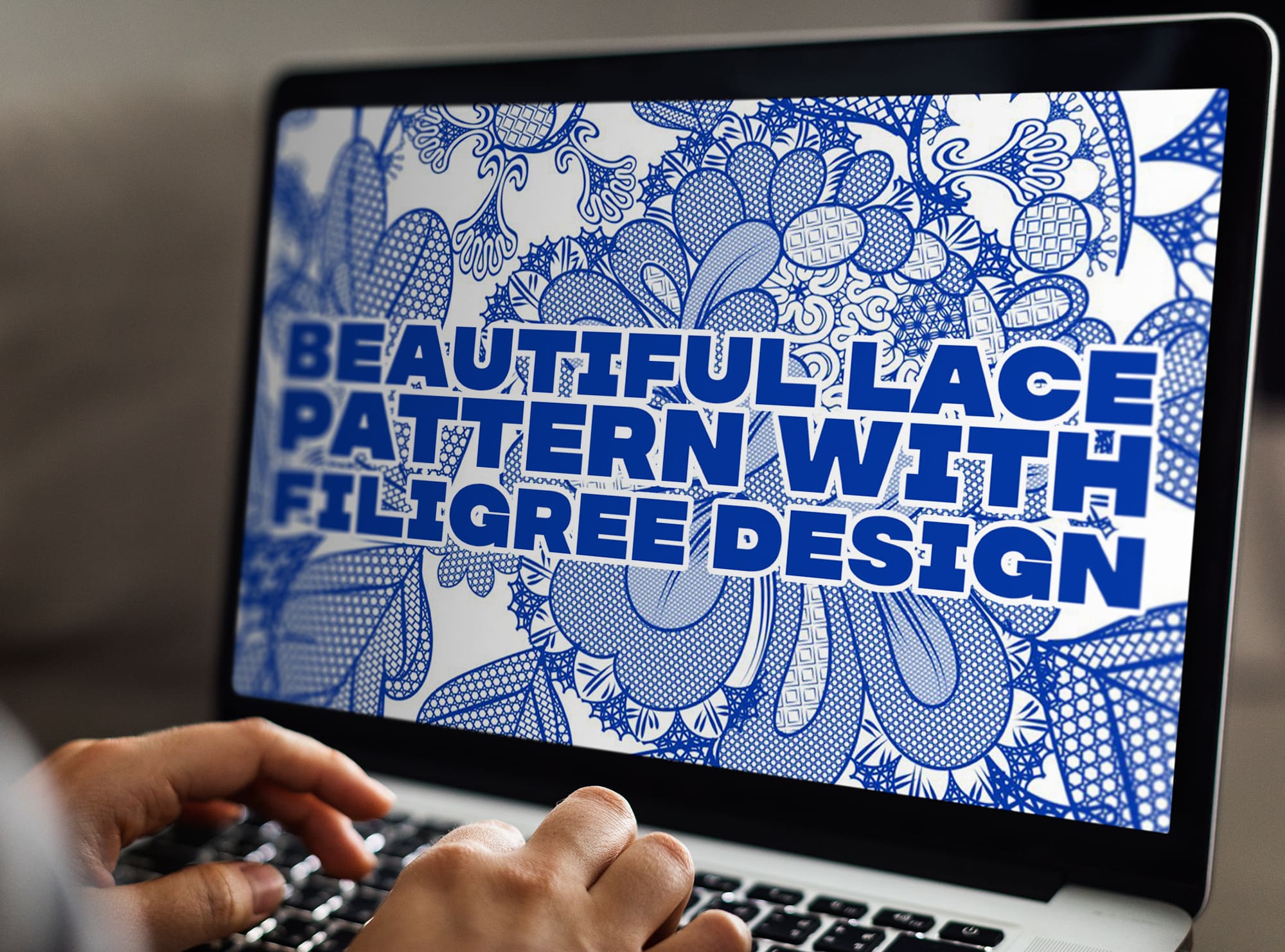 Beautiful Lace Pattern With Filigree Design on the MacBook Mockup.