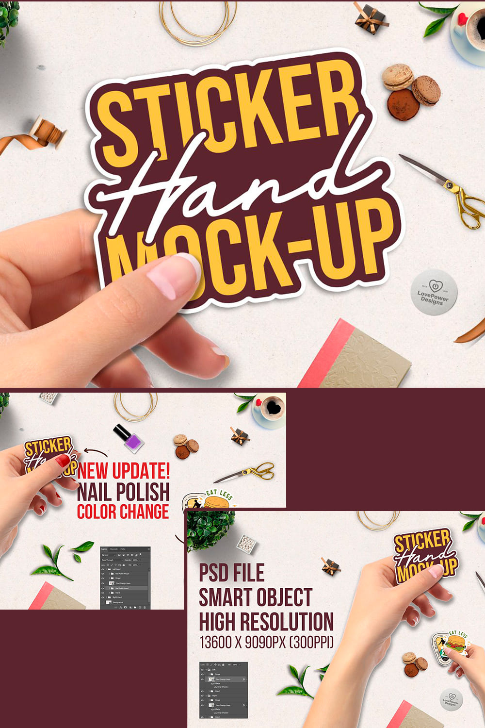 Set of images with adorable sticker mockups.