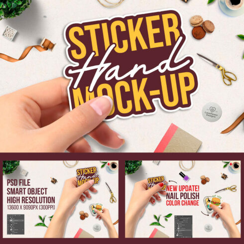 Collection of images with colorful sticker mockups.