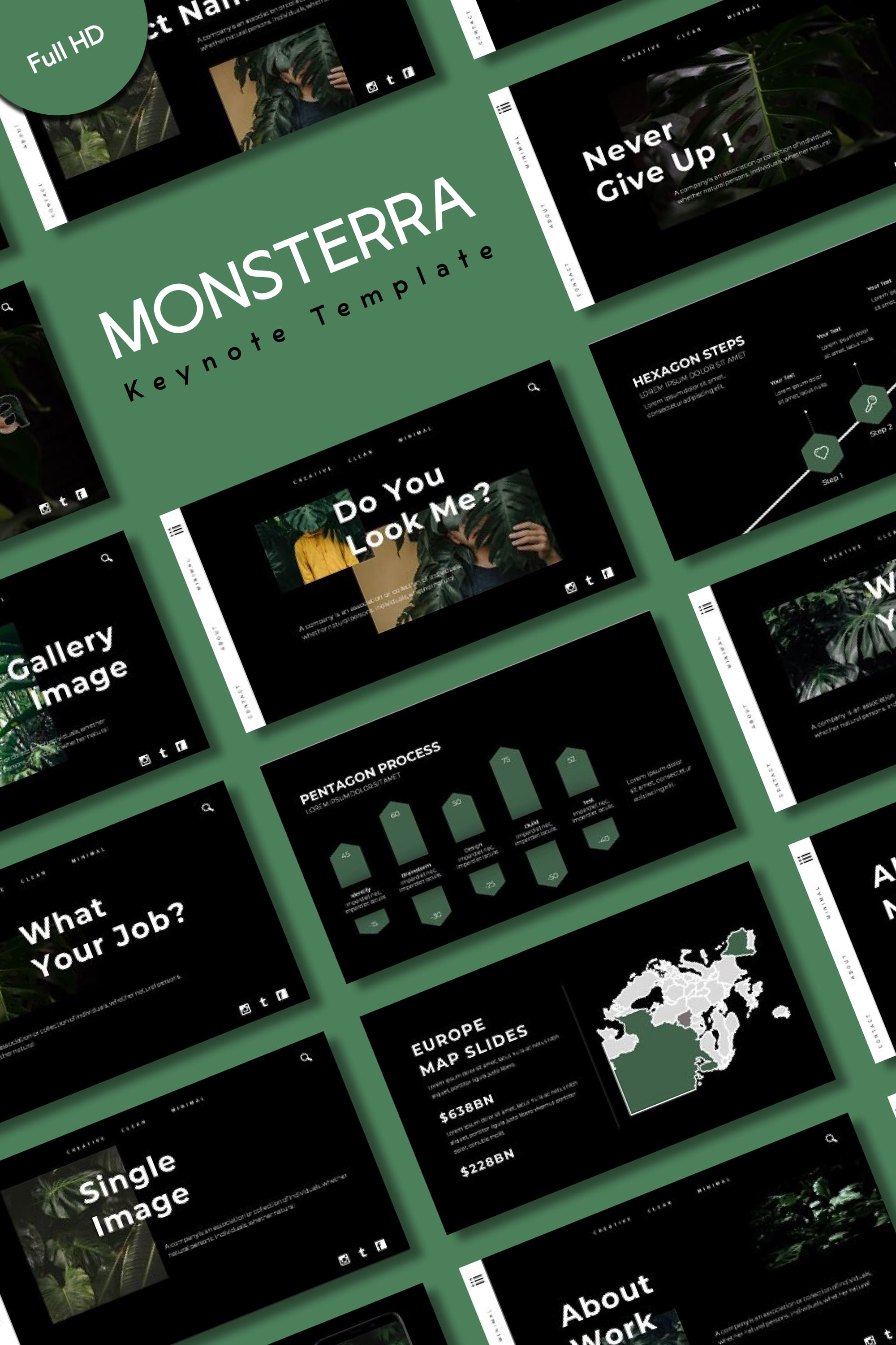 Monsterra keynote template - pinterest image preview.