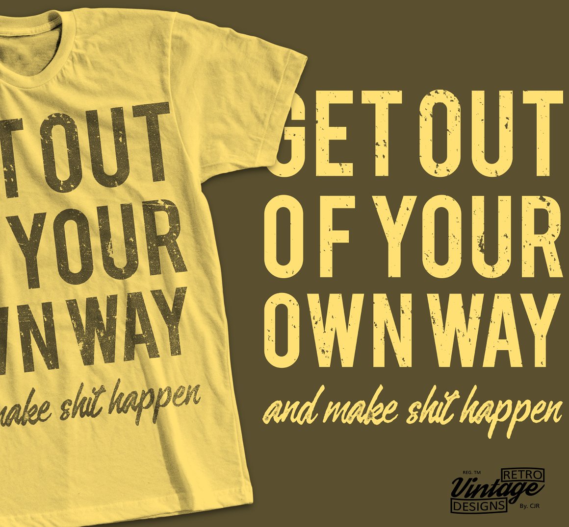 Light yellow T-shirt with a great print with retro motivational quote.