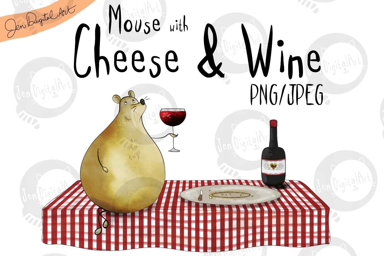 Funny image of a plump mouse with a glass of wine.