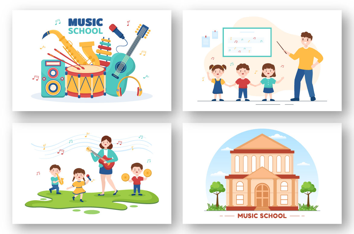 9 Music School Illustration set.