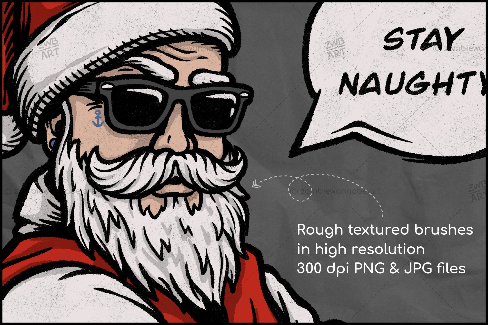 Colorful image of a manly Santa's head with a charming beard.