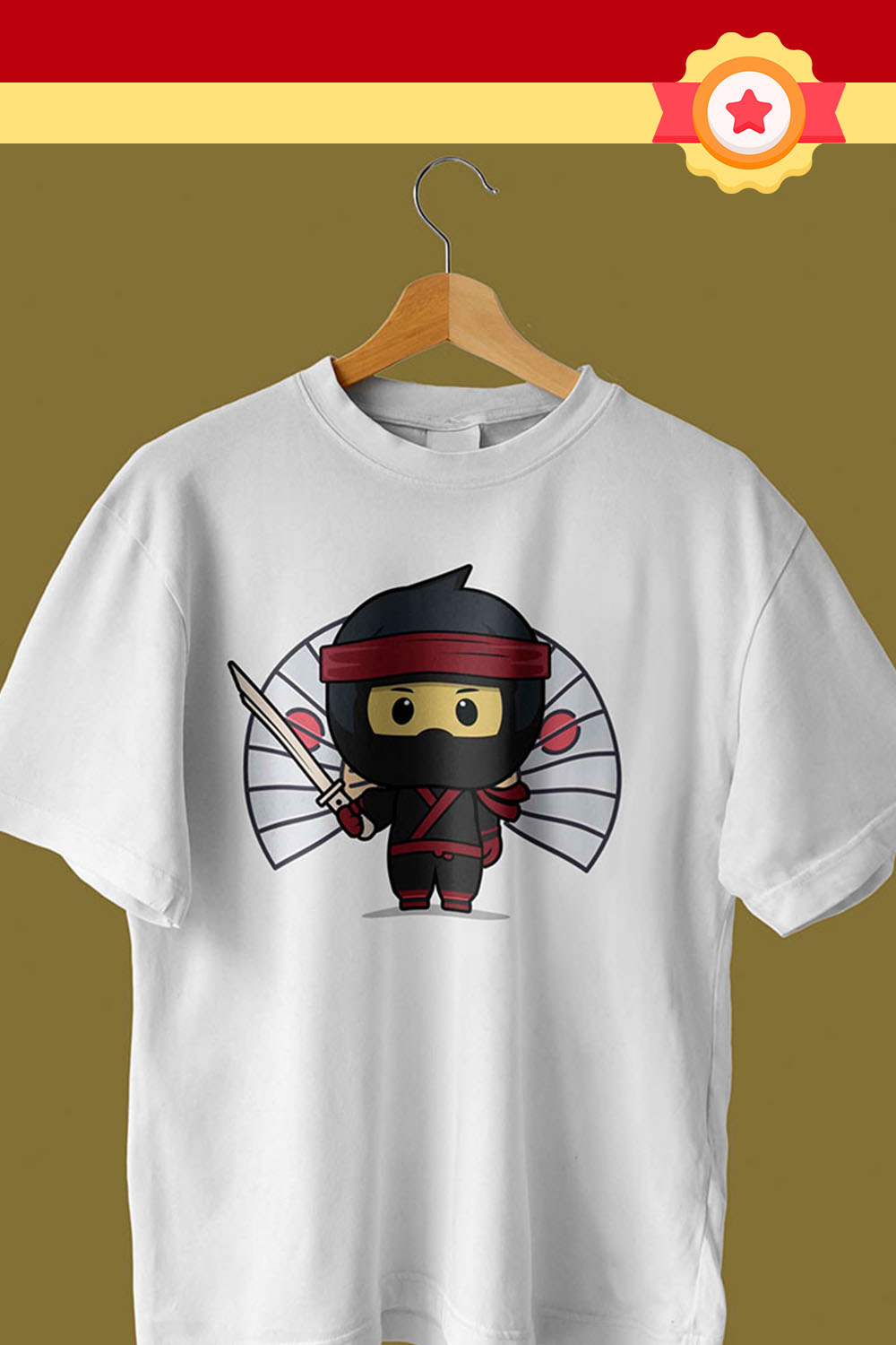 Ninja Illustration T-Shirt Design Pinterest image.