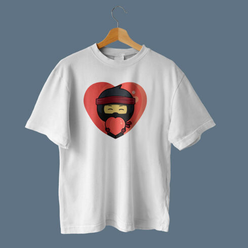 Cute Ninja Giving Love T-Shirt Design preview.