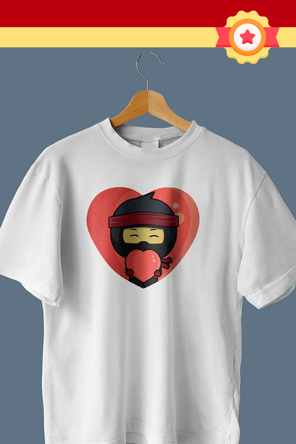 Ninja Giving Love T-Shirt Design Pinterest collage image.