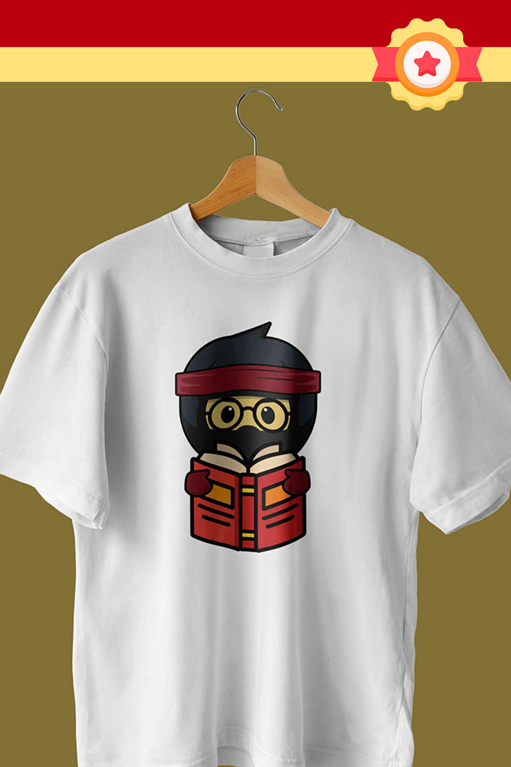 Ninja Reading Illustration T-shirt Pinterest collage image.