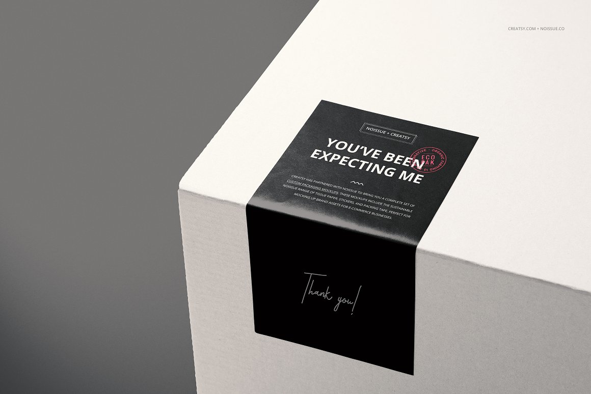 White box with black label and white lettering "You've been expecting me".