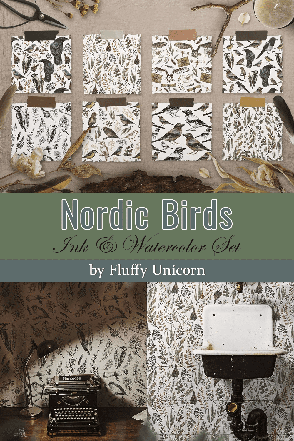 nordic birds ink watercolor set pinterest