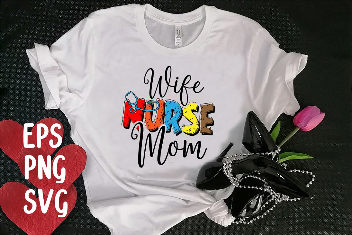 White t-shirt with a bright image of a nurse.