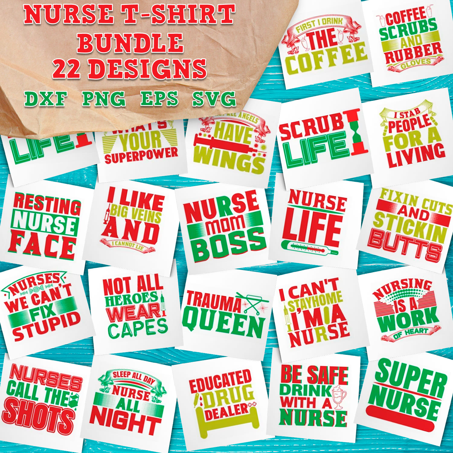 Set of colorful prints for t-shirts about a nurse.