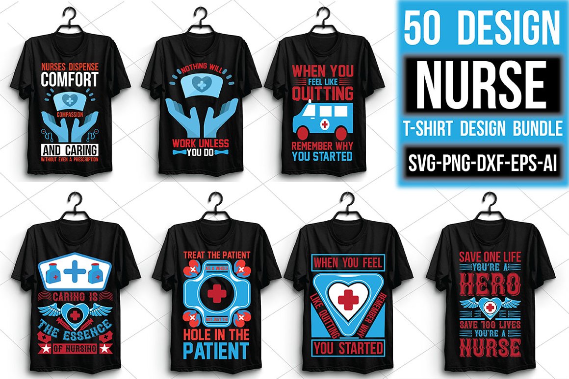Collection of black t-shirts with a colorful medical print.