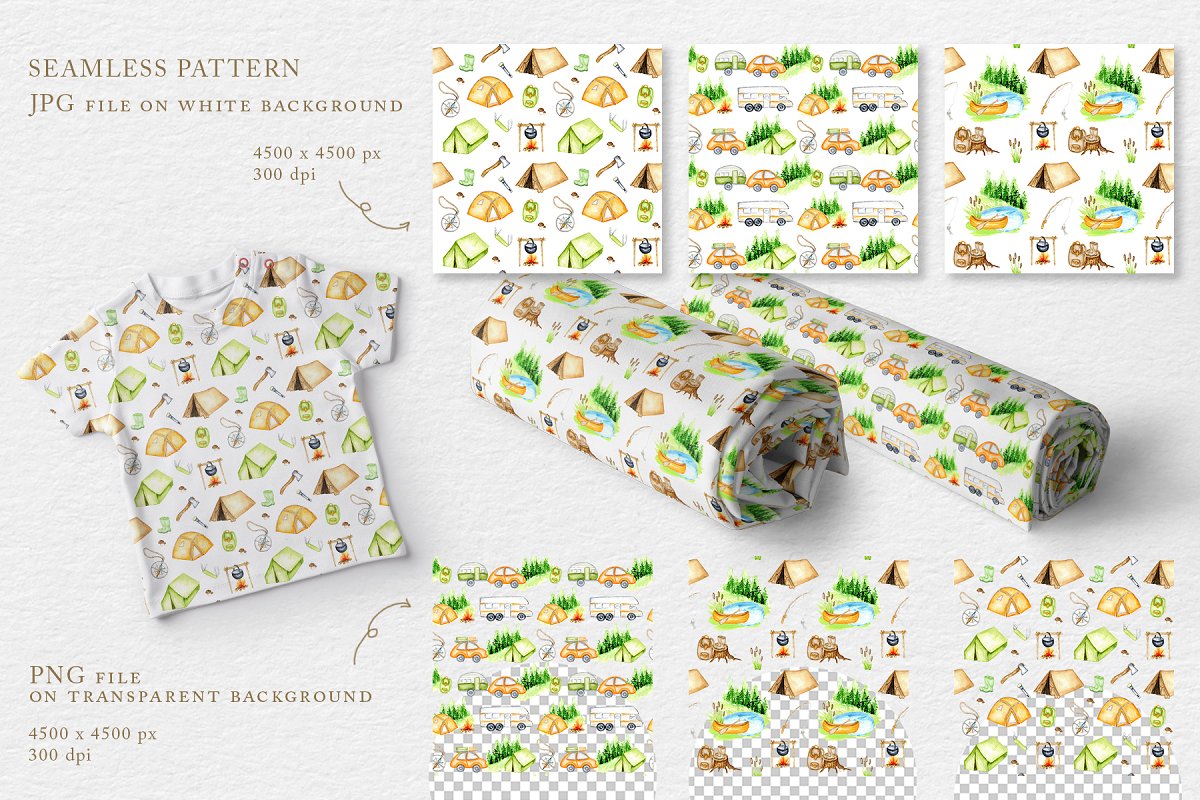 Seamless patterns on white and transparent background.