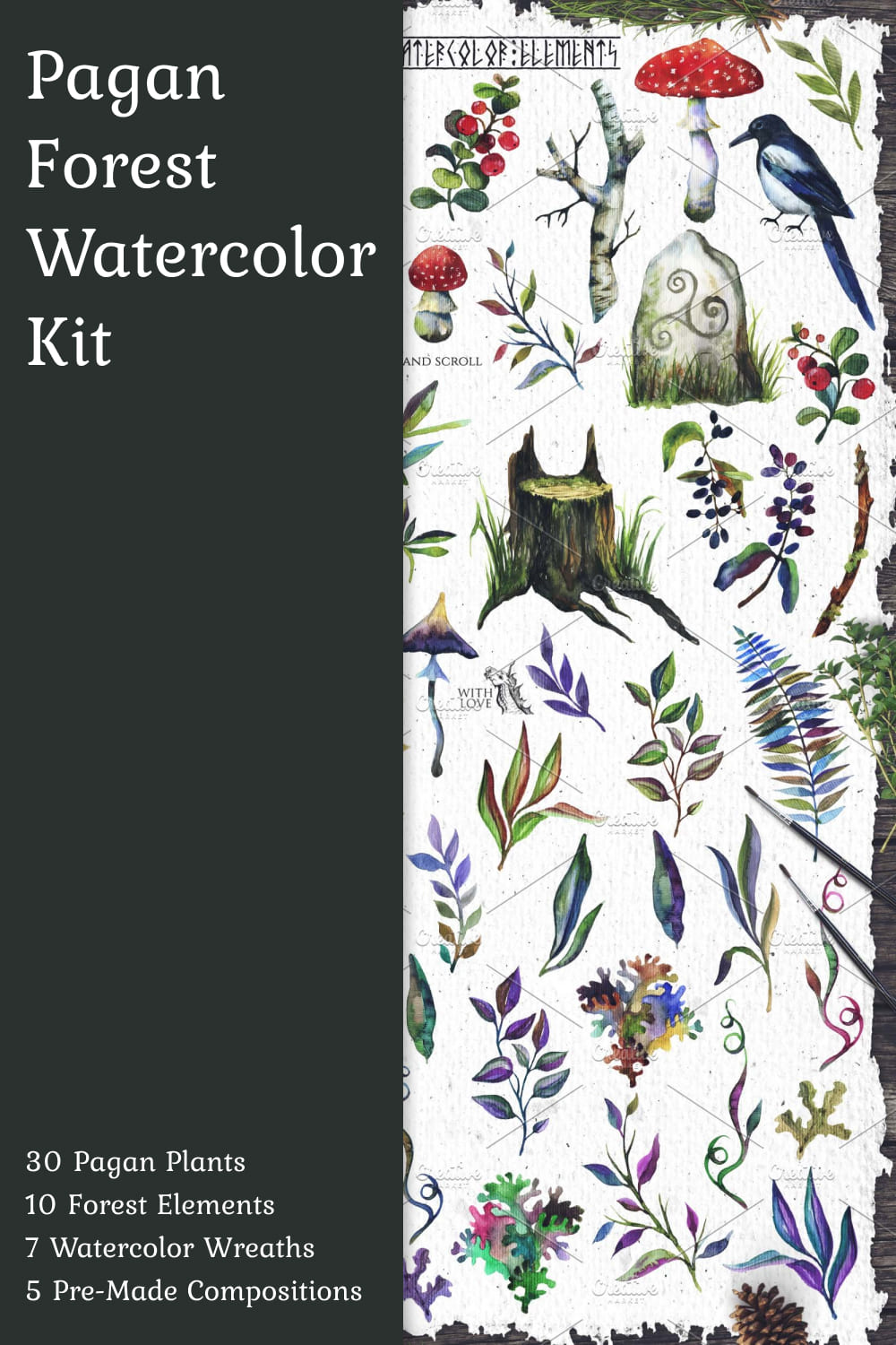 Pagan forest watercolor kit - pinterest image preview.