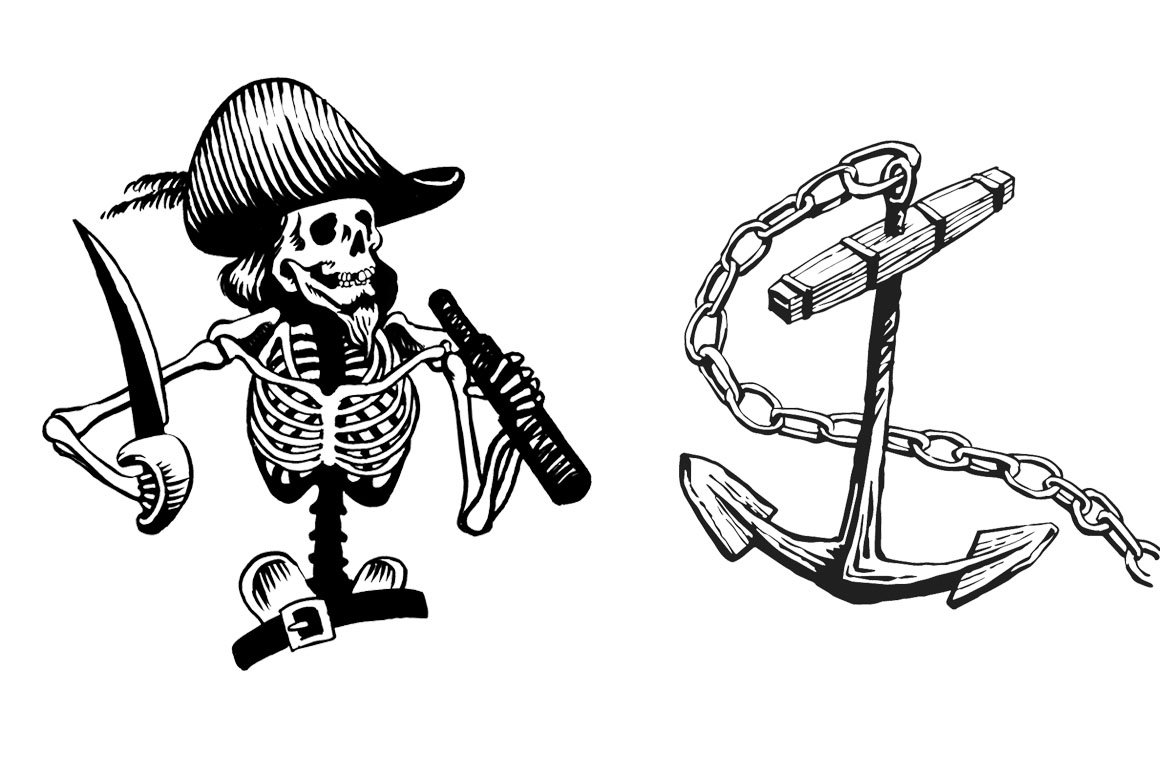 Pirate skeleton with anchor.