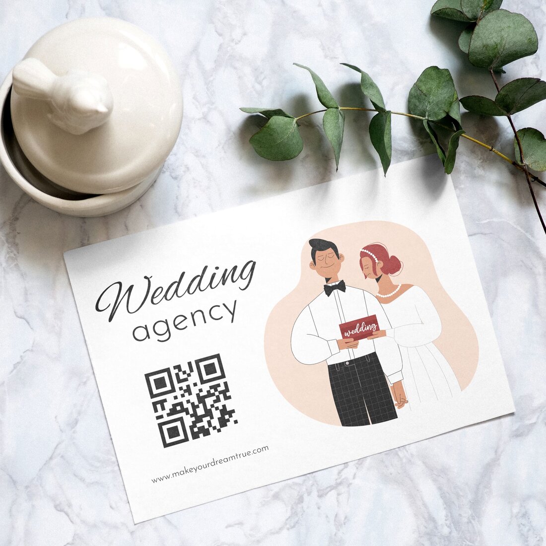 Collection of Wedding Illustration, paper square card mockup.