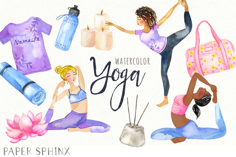 Cover image of Watercolor Yoga Clipart.