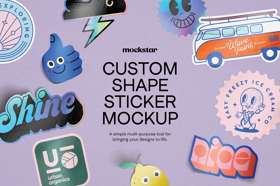 Collection of images of gorgeous sticker mockups.