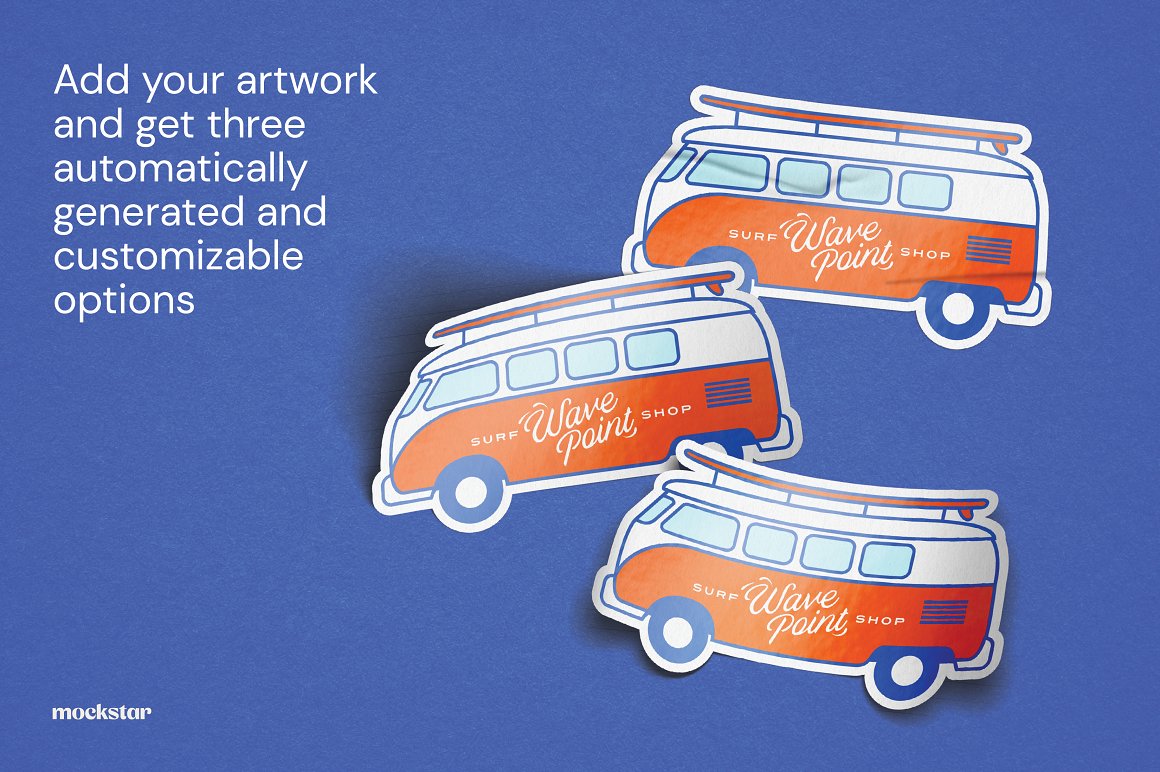 Images of irresistible stickers in the form of a minibus shape.
