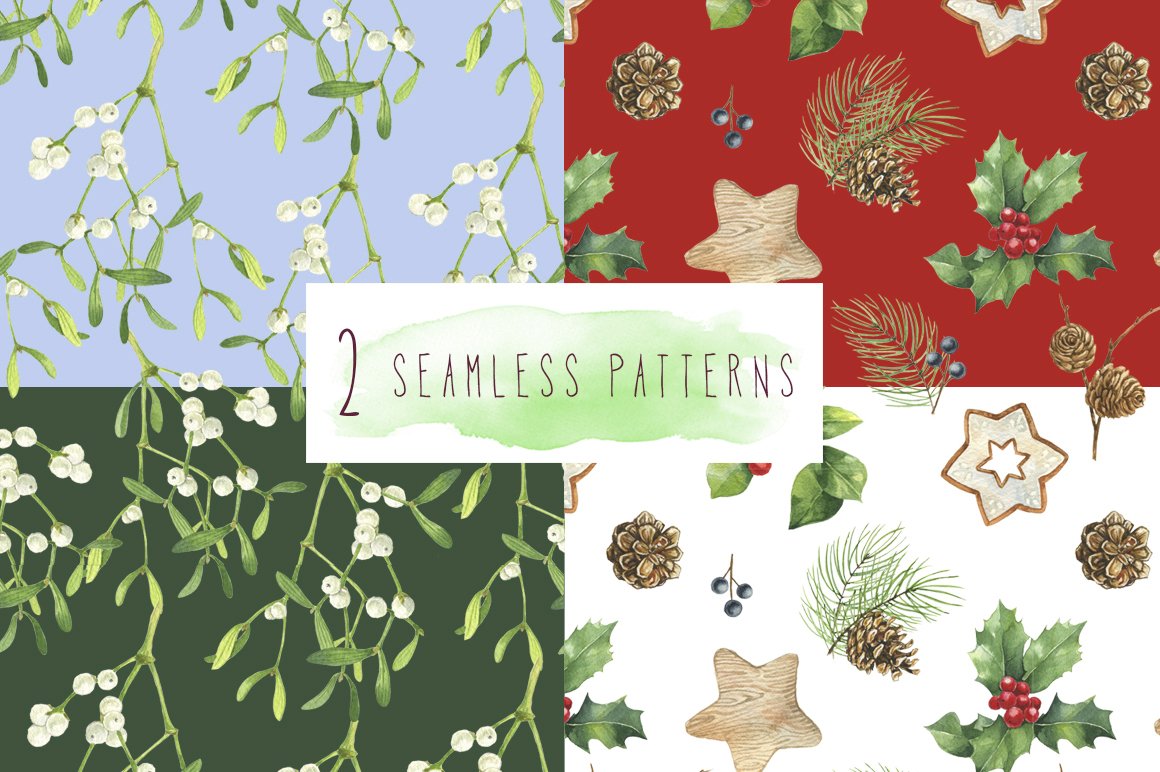 Four options of Christmas birds patterns.