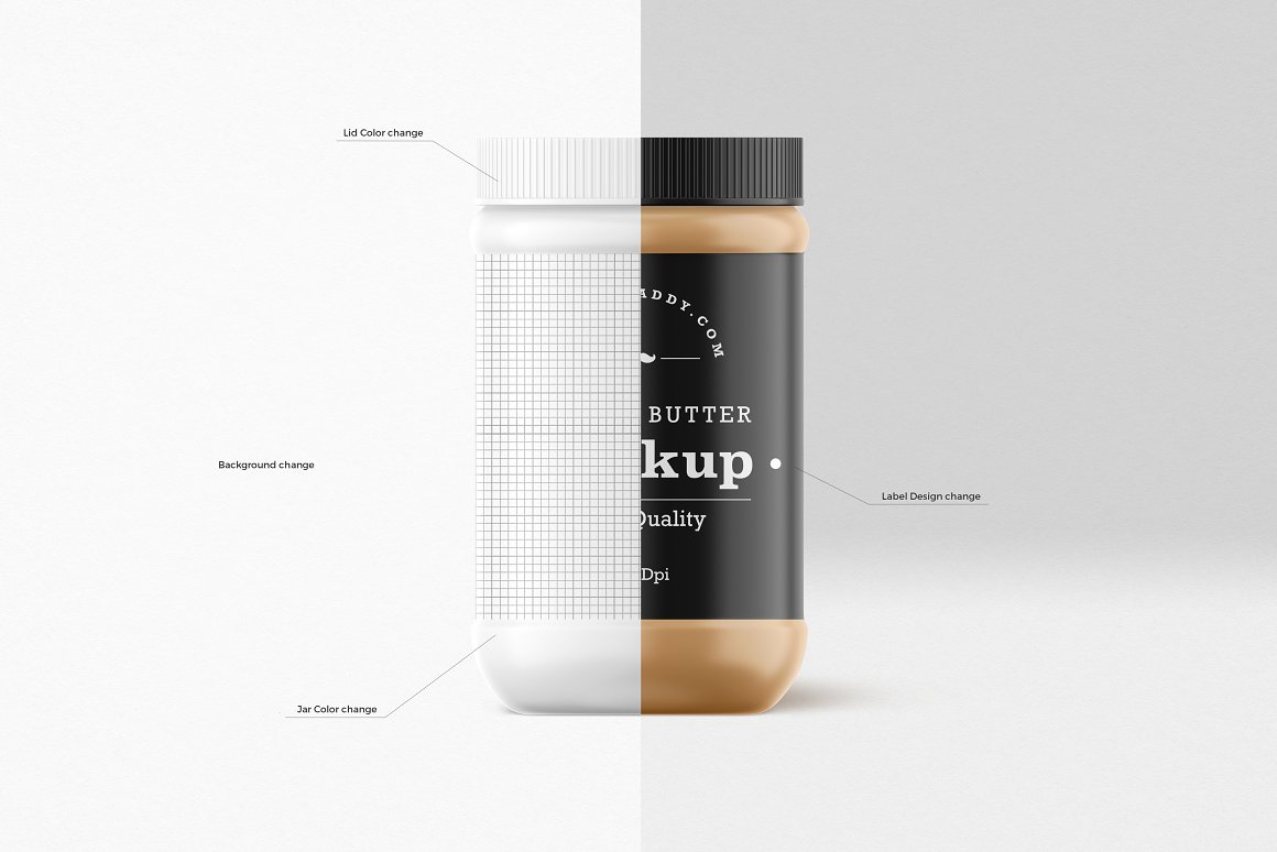 An example of the possibilities for changing the color of the lid, jar, label and background.