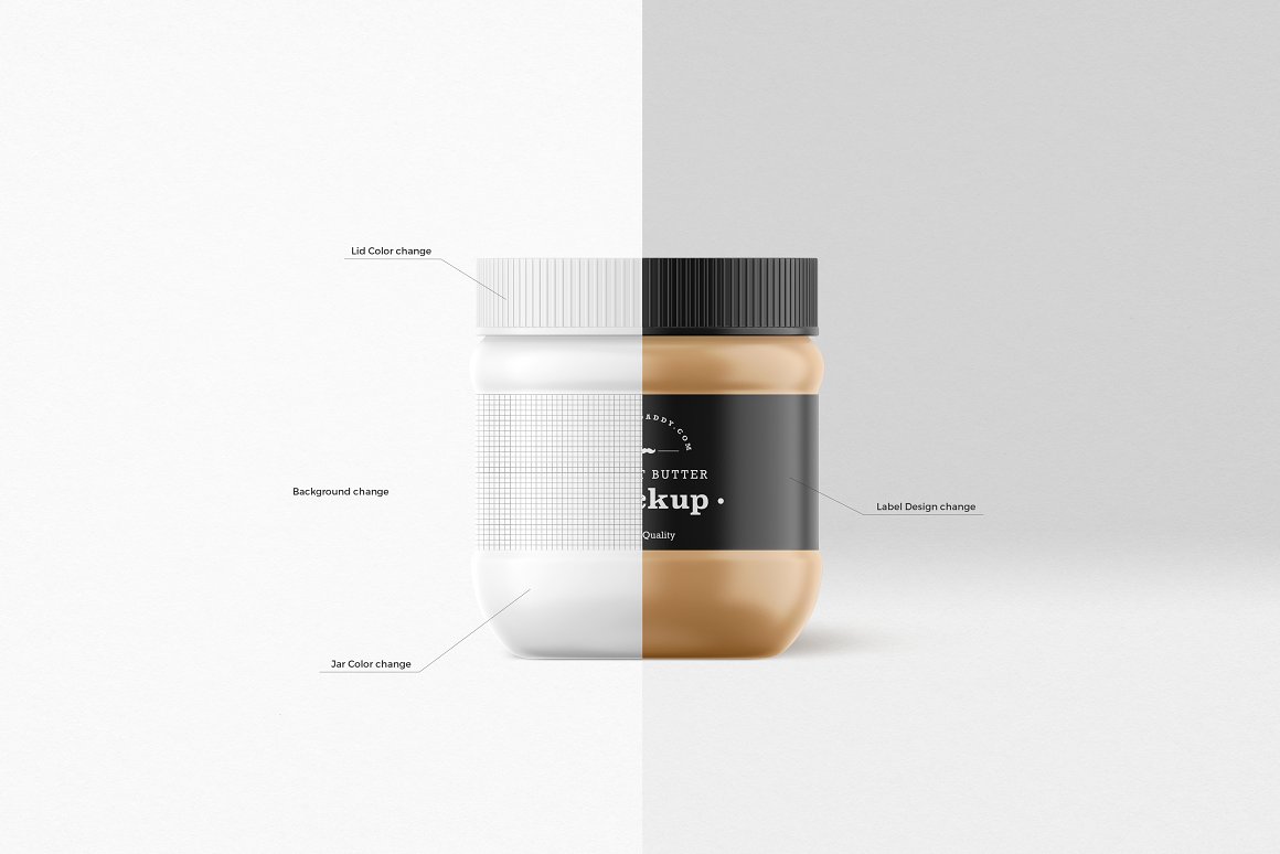 An example of the possibilities for changing the color of the lid, jar, label and background for a small jar.