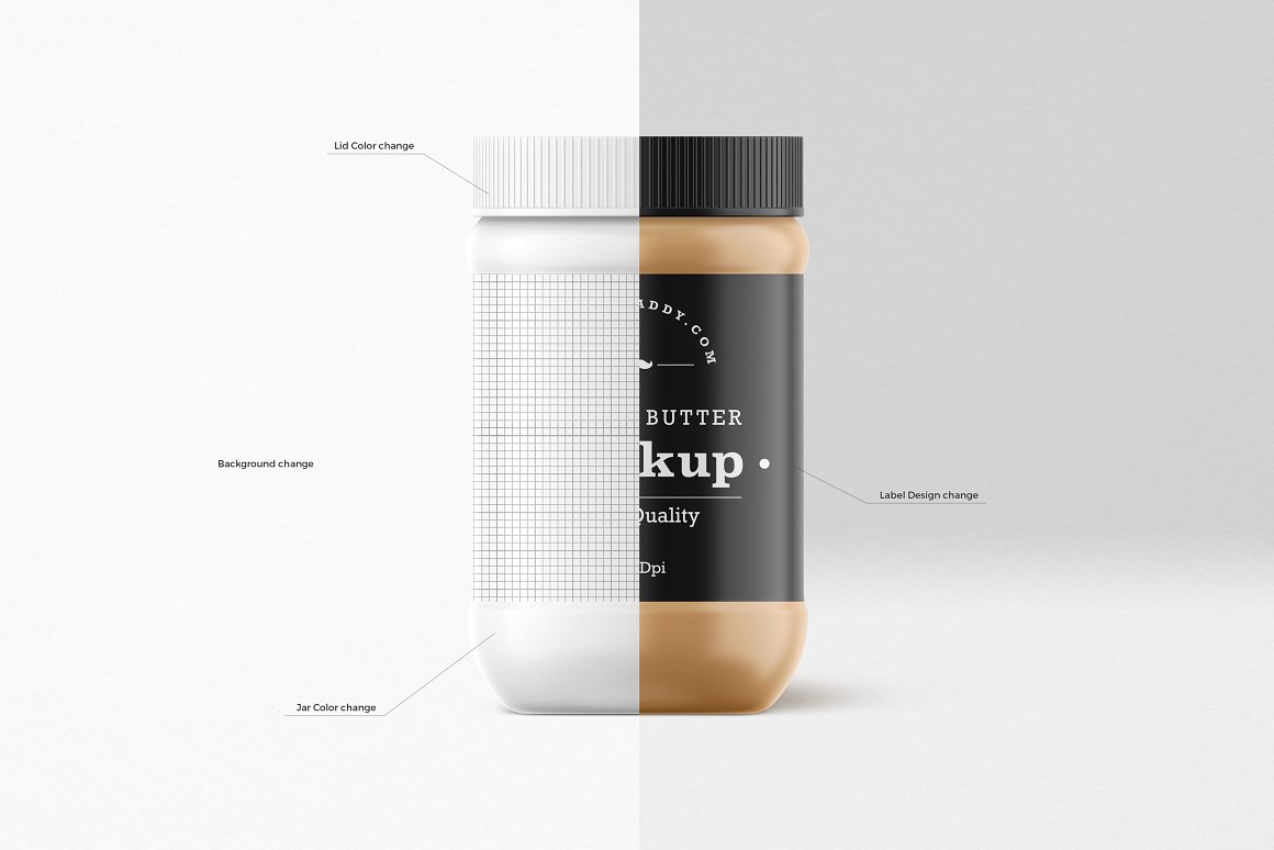 An example of the possibilities for changing the color of the lid, jar, label and background.