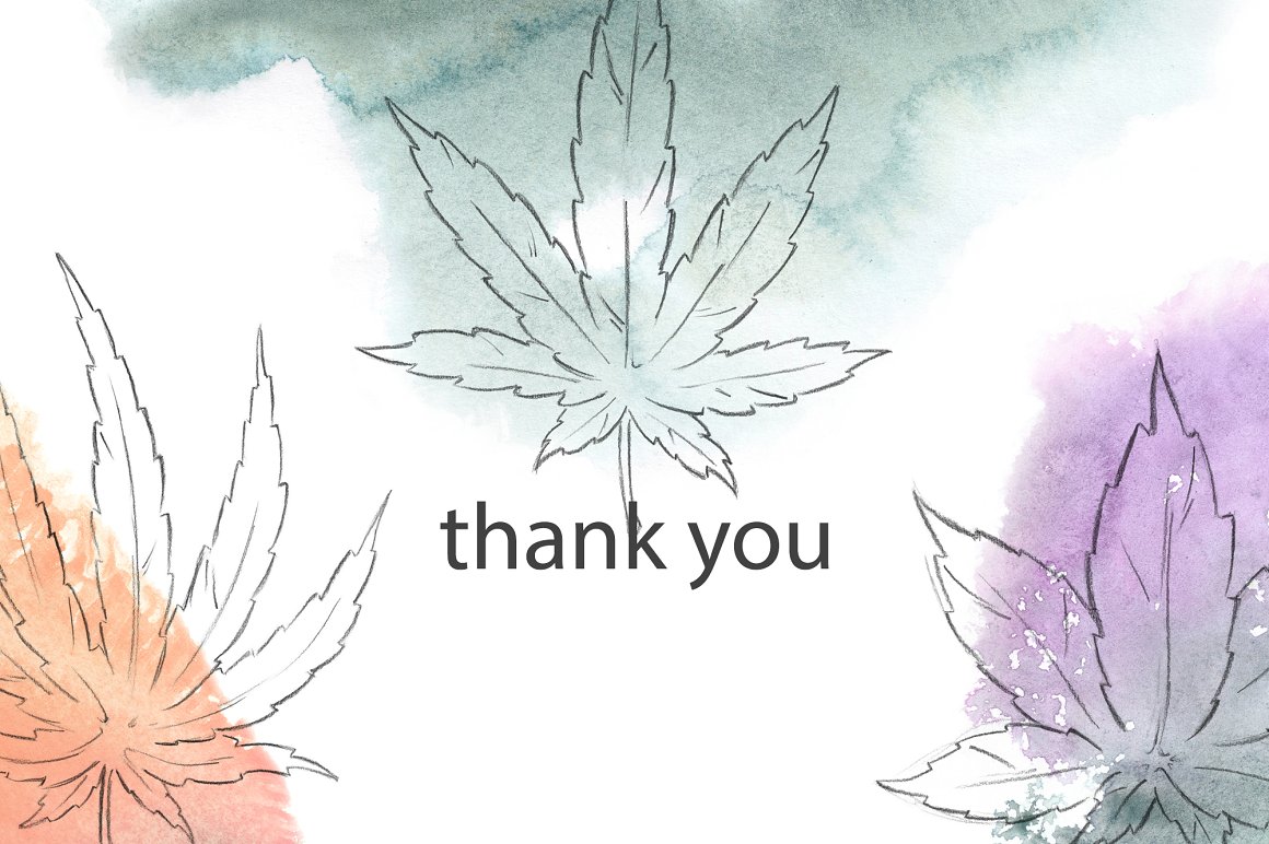 The lettering "Thank you" Pencil Drawn Cannabis.