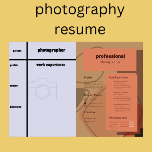 Professional resume with a yellow background.