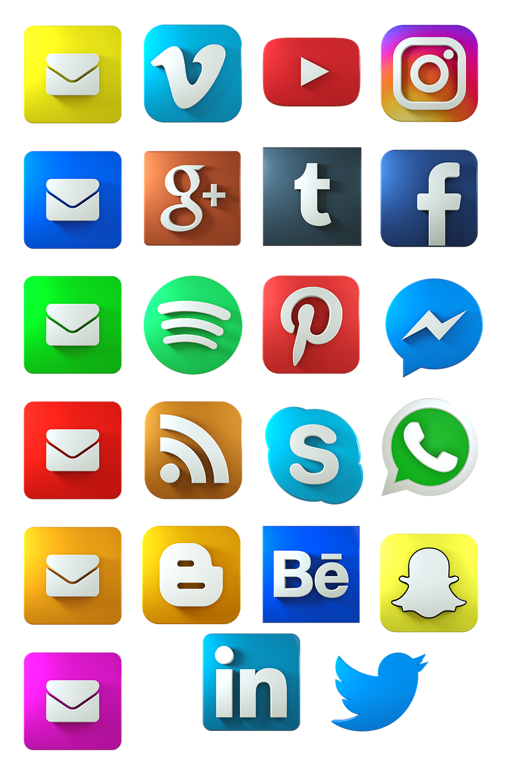 Set of 23 Social Media 3d Colorful Icons Pinterest image.