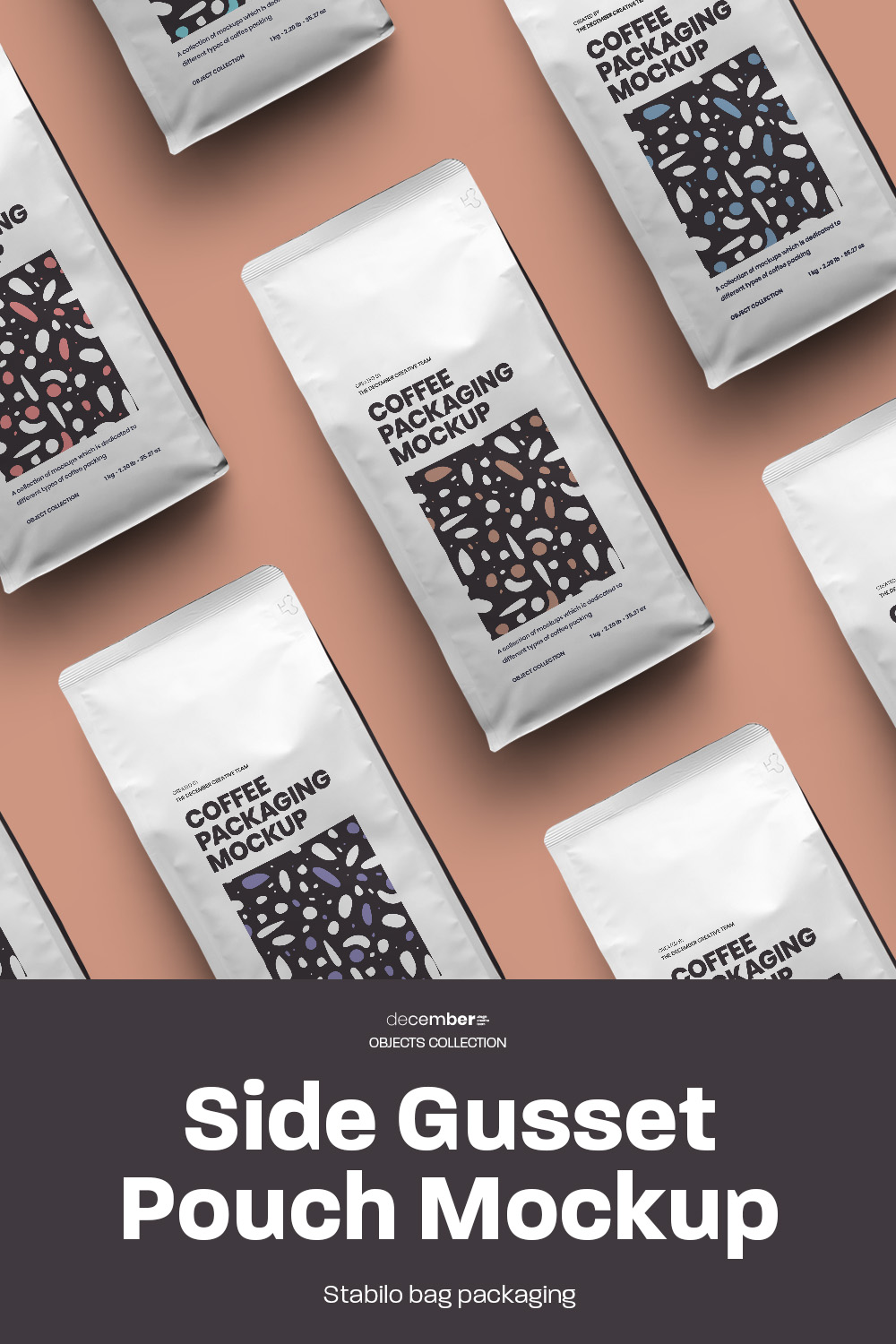 12 Side Gusset Pouch Coffee Mockups Pinterest collage image.
