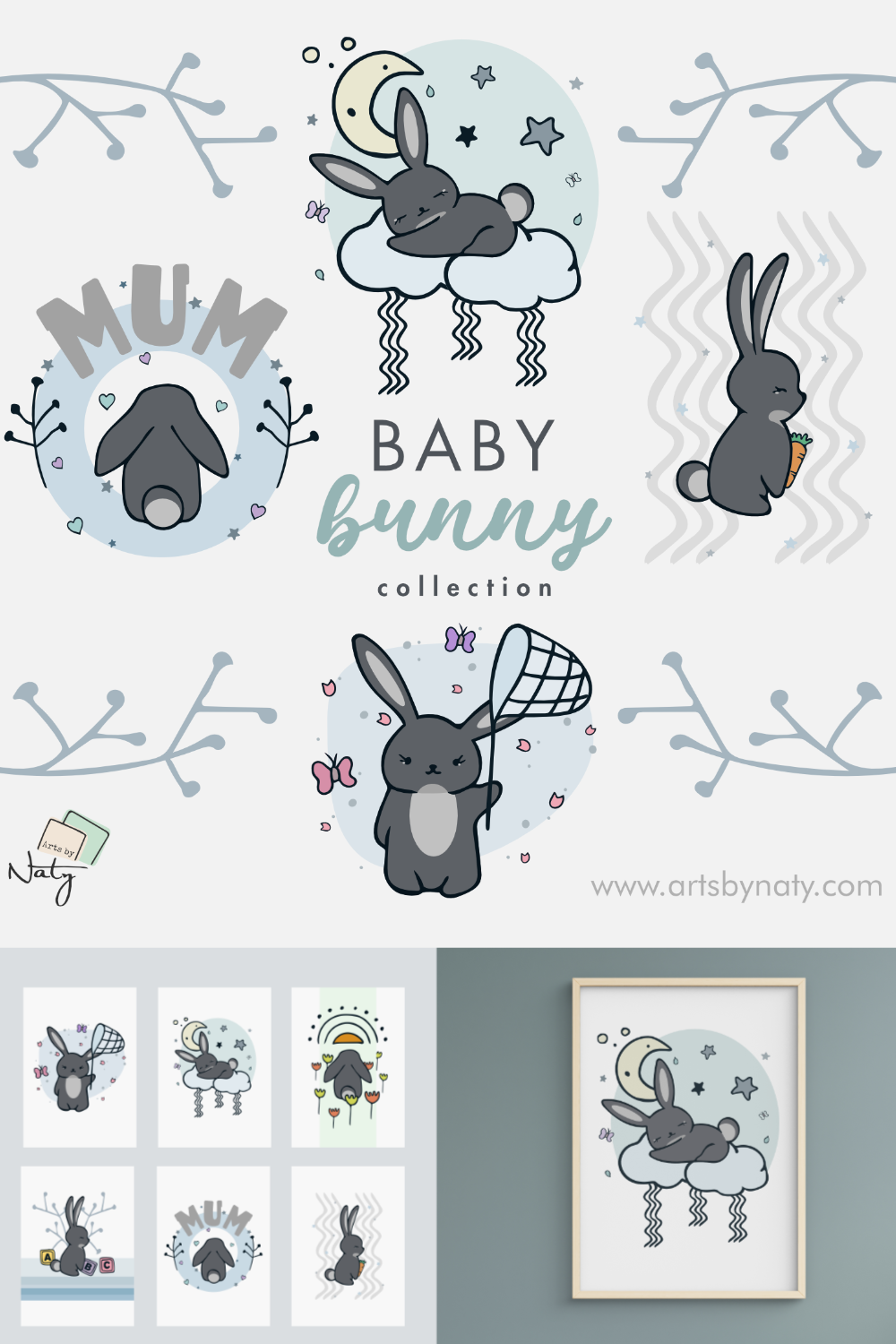 Baby Bunny Collection Clipart Illustration Bundle pinterest image.