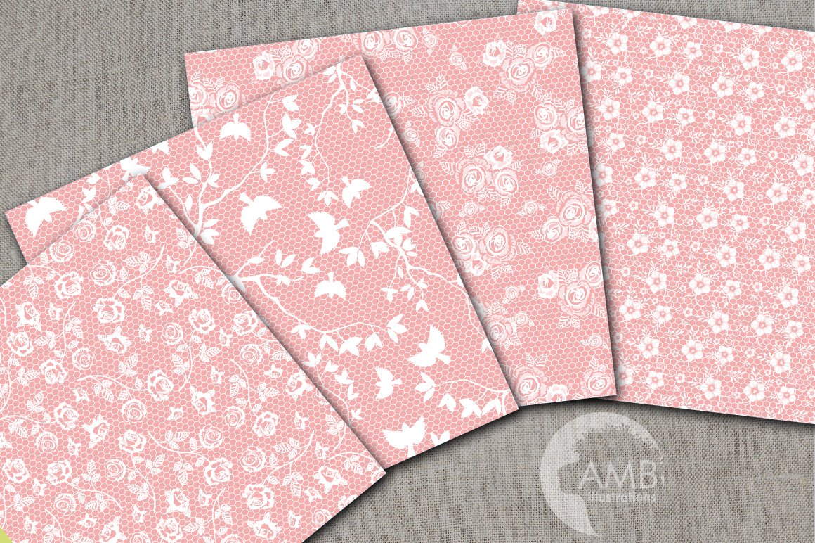 4 Pink Lace Romance Papers.